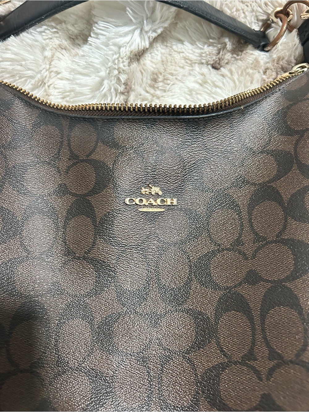 Coach Signature Brown & Black Crossbody Hobo Bag F58328 Gold Hardware - Picture 4 of 9
